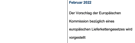 Februar 2022: Der Vorschlag der Europäischen Kommission bezüglich eines europäischen Lieferkettengesetzes wird vorgestellt  